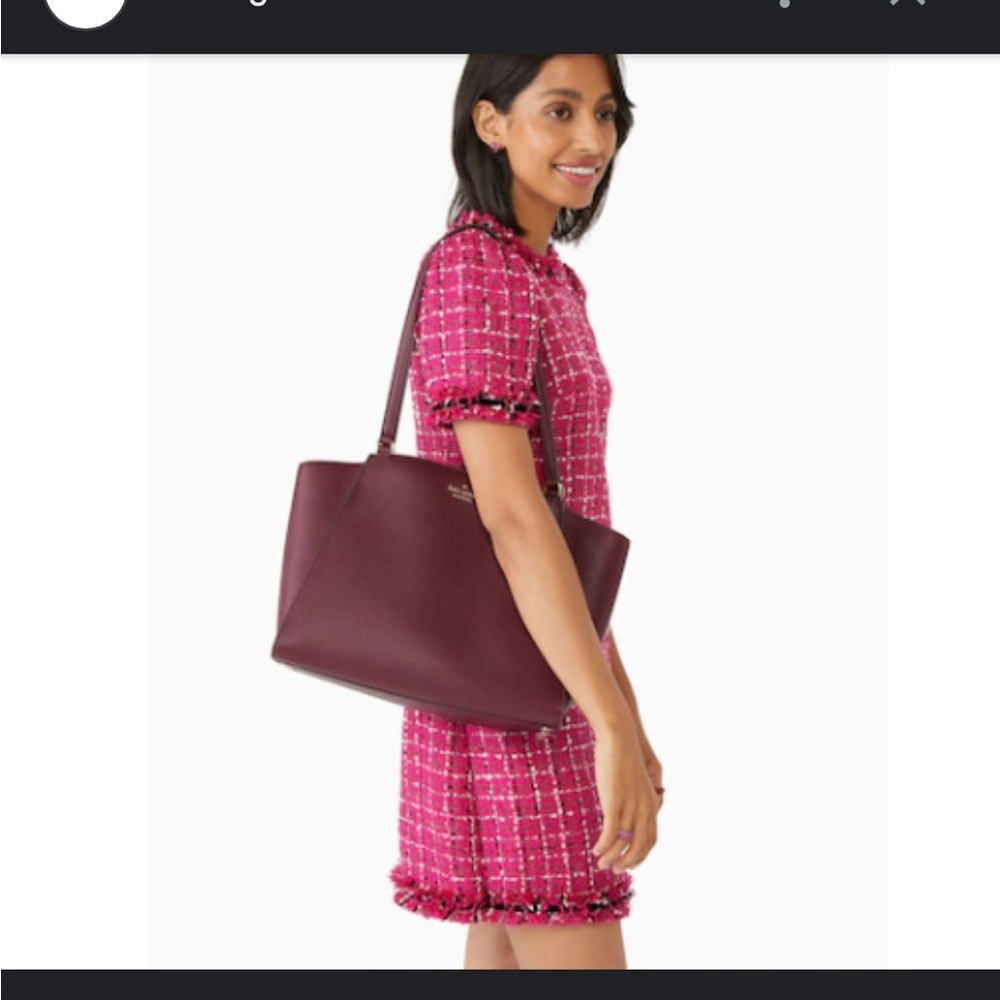 Kate Spade Large Maroon Pebbled Leather Laptop Tote With Detachable Laptop Case